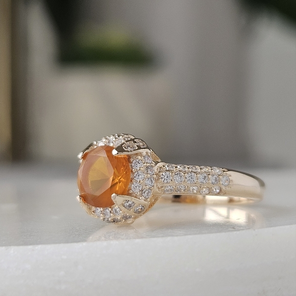 Gold Citrine Orange Gemstone ring, size 7, 925 Sterling Silver Charmed A… - Picture 2 of 4